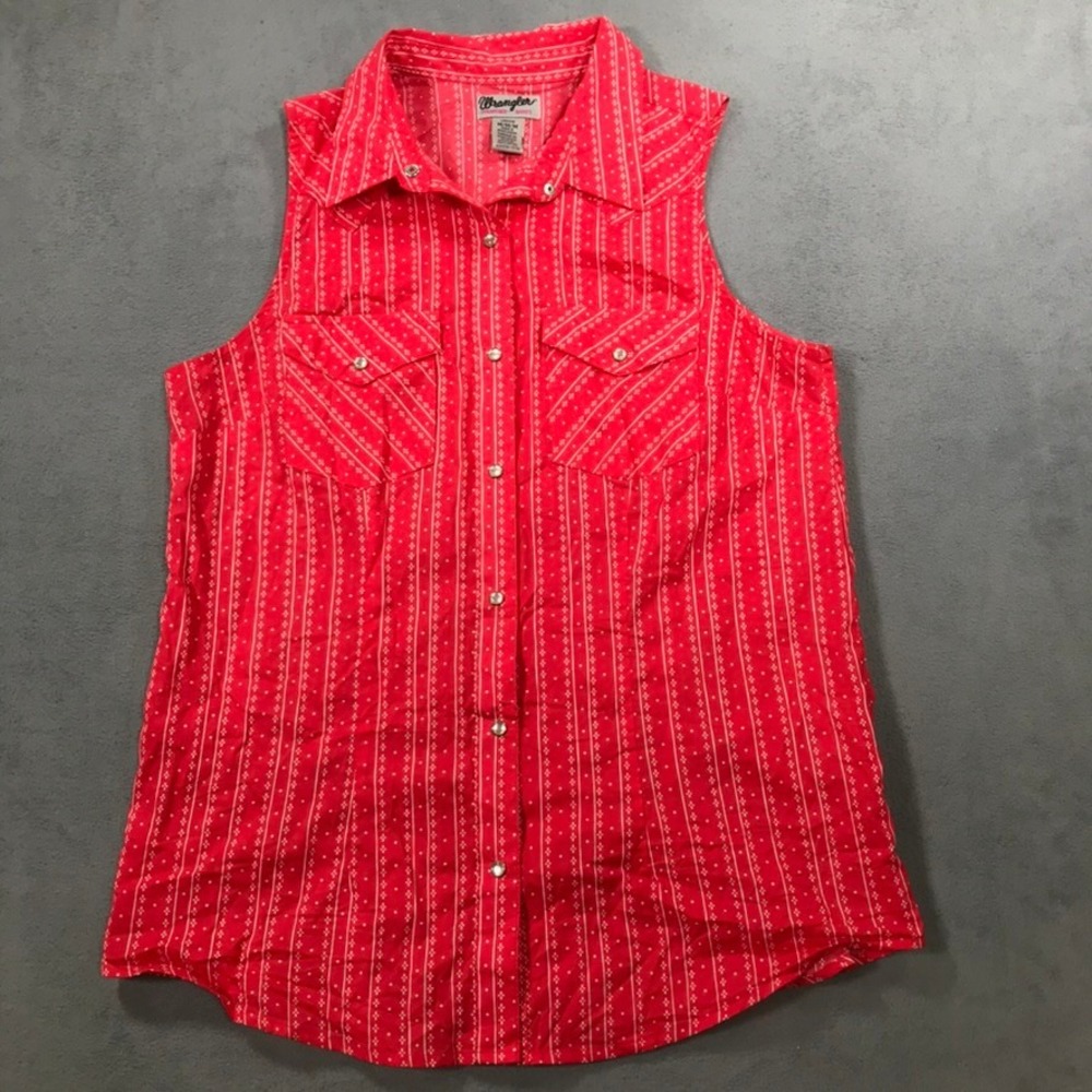 Wrangler Wrancher Western Shirt Womens Medium Sleeveless Snap Front Cotton